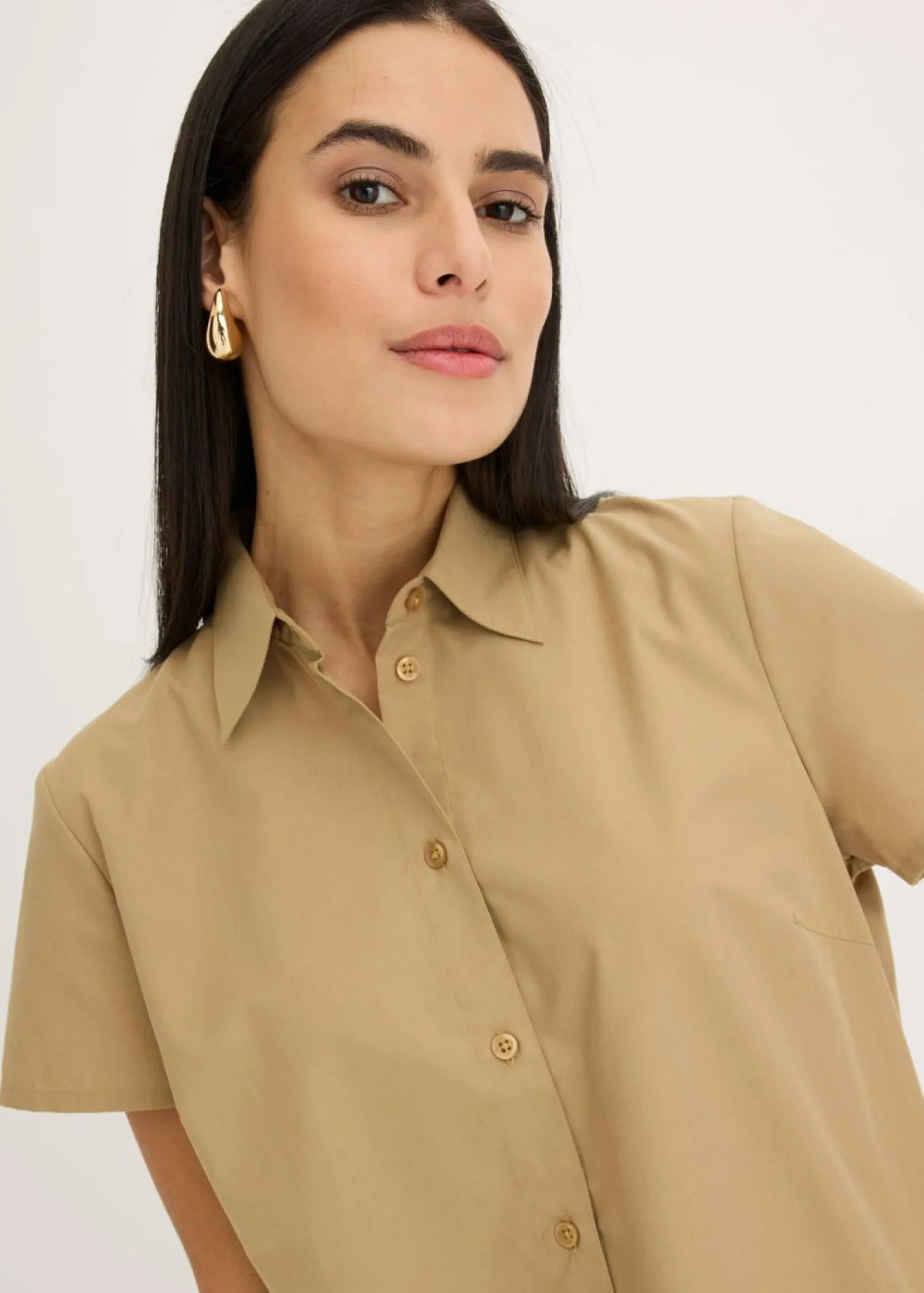 bonprix bonprix Blusa de manga corta de popelín oliva pálido