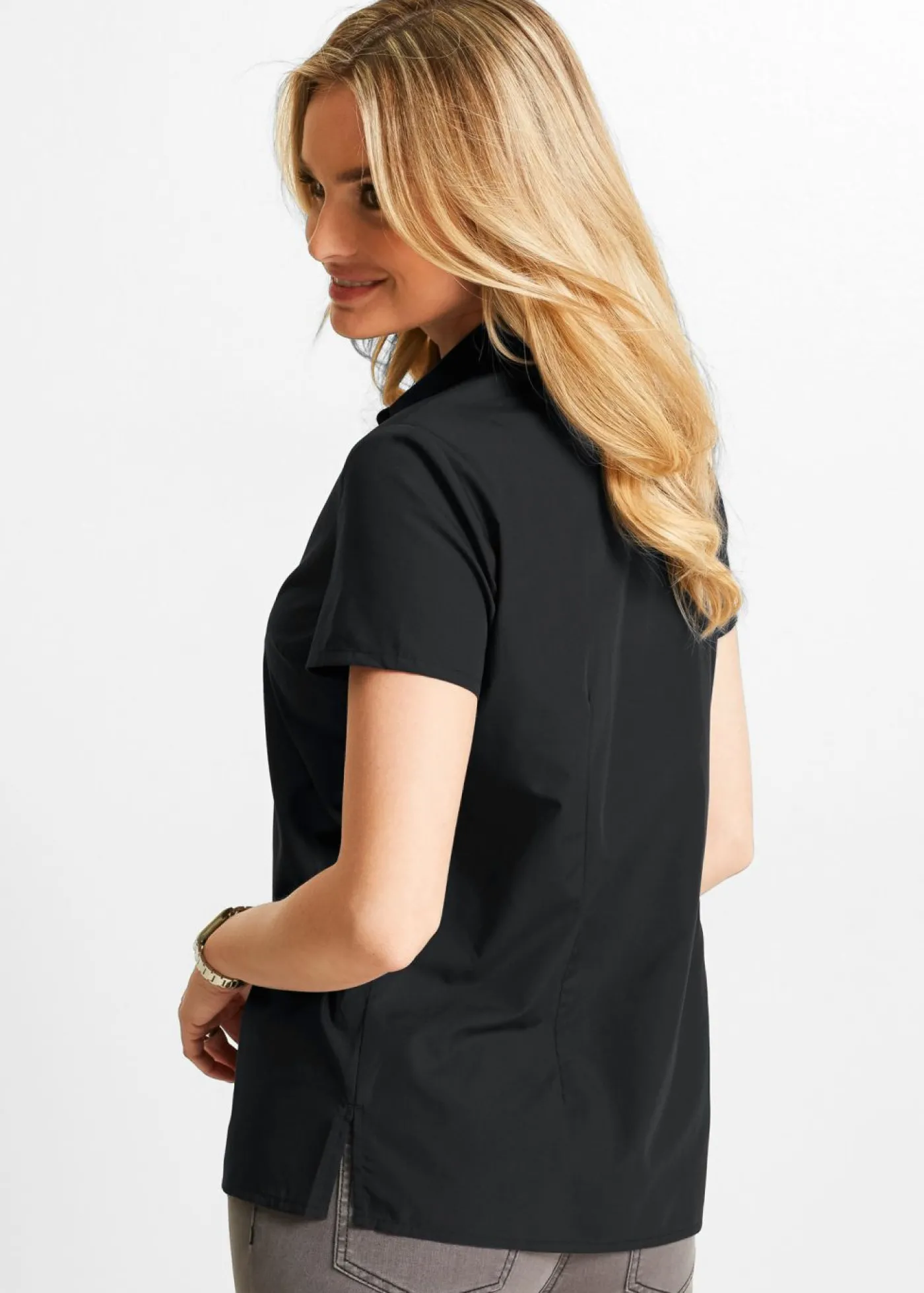 bonprix bonprix Blusa de manga corta de popelín Negro Outlet