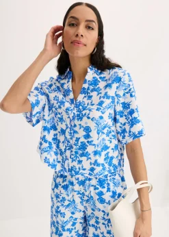 bonprix bonprix Blusa de manga corta de suave mezcla de viscosa Blanco Outlet