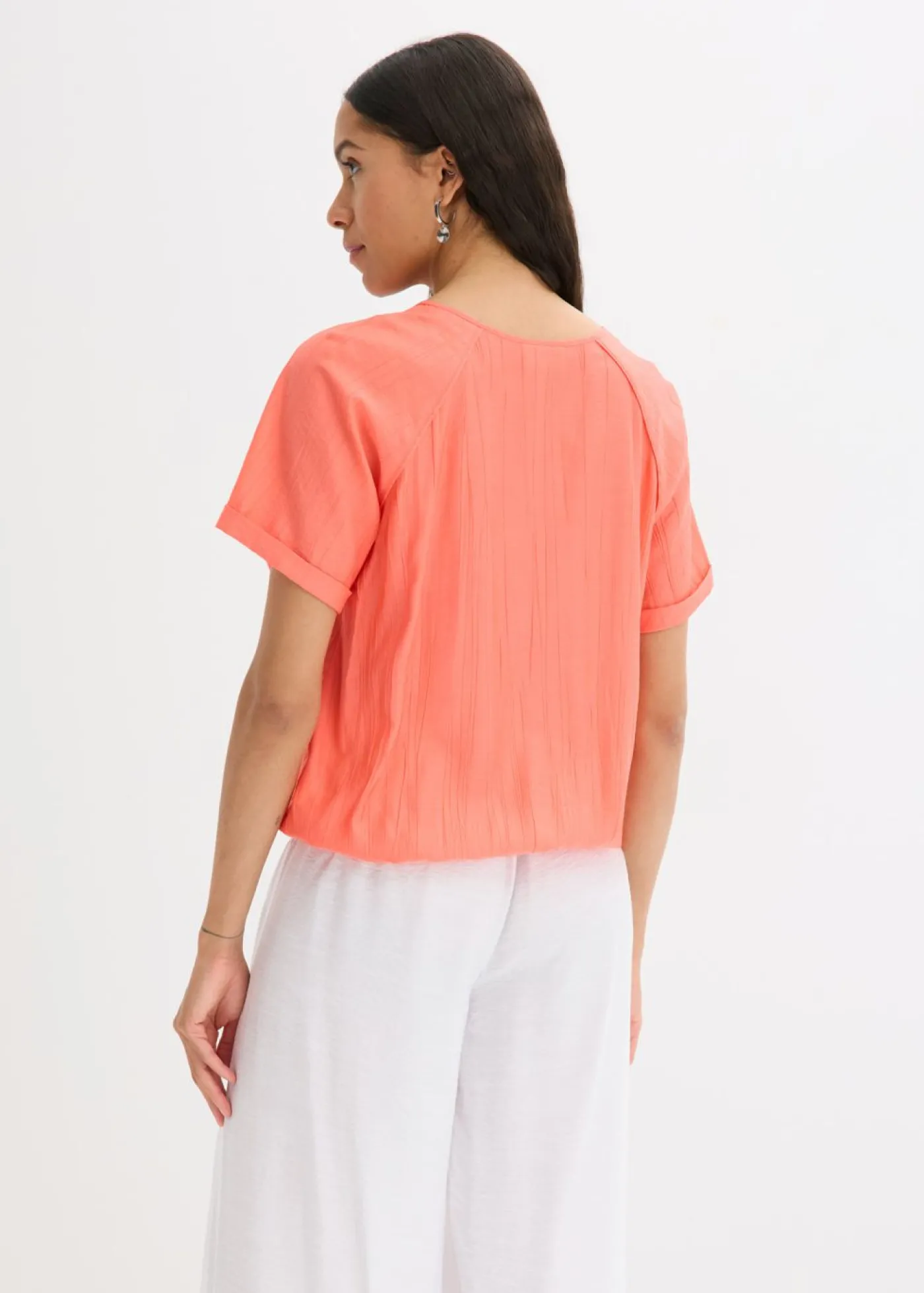 bonprix bonprix Blusa de manga corta de suave mezcla de viscosa Salmón claro Discount