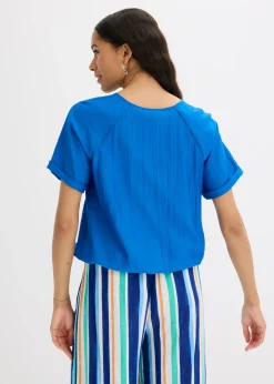 bonprix bonprix Blusa de manga corta de suave mezcla de viscosa Azul ártico