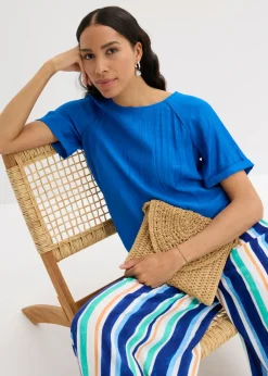 bonprix bonprix Blusa de manga corta de suave mezcla de viscosa Azul ártico