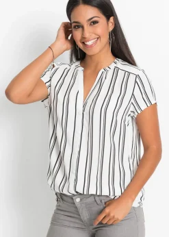 bonprix bonprix Blusa de manga corta de viscosa pura blanco-negro con rayas Online