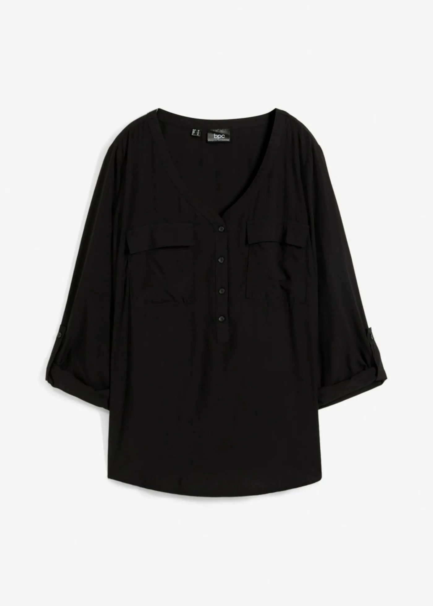 bonprix bonprix Blusa de manga larga con escote en V de viscosa fluida Negro Online
