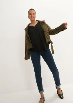 bonprix bonprix Blusa de manga larga con escote en V de viscosa fluida Negro Online