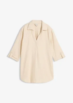 bonprix bonprix Blusa de mangas 3/4 con lino gris guijarro Sale