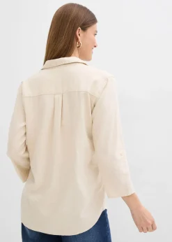 bonprix bonprix Blusa de mangas 3/4 con lino gris guijarro Sale