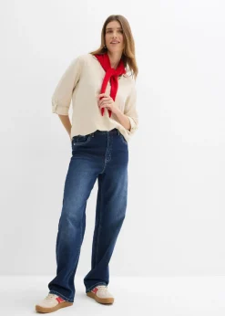 bonprix bonprix Blusa de mangas 3/4 con lino gris guijarro Sale