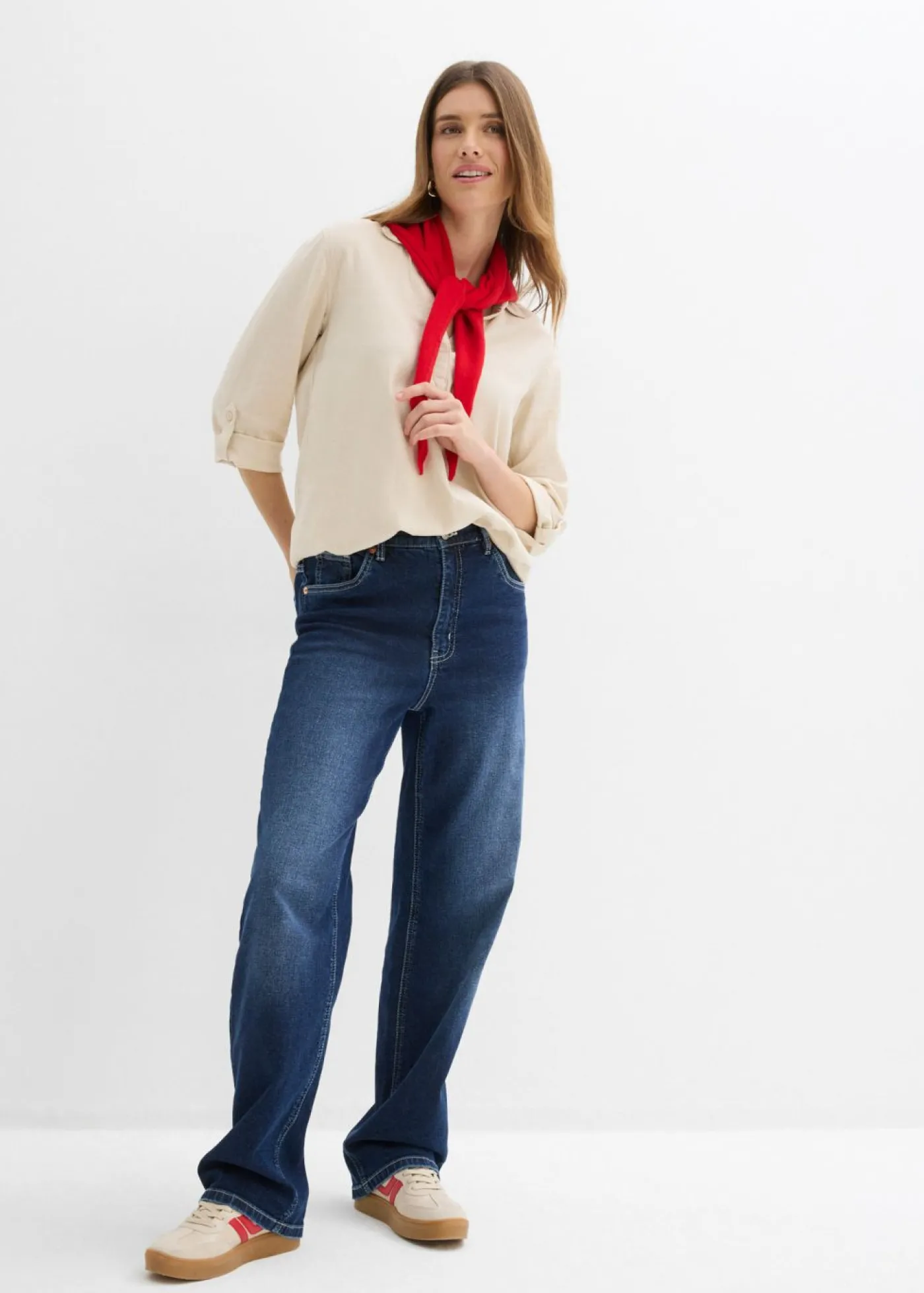 bonprix bonprix Blusa de mangas 3/4 con lino gris guijarro Sale