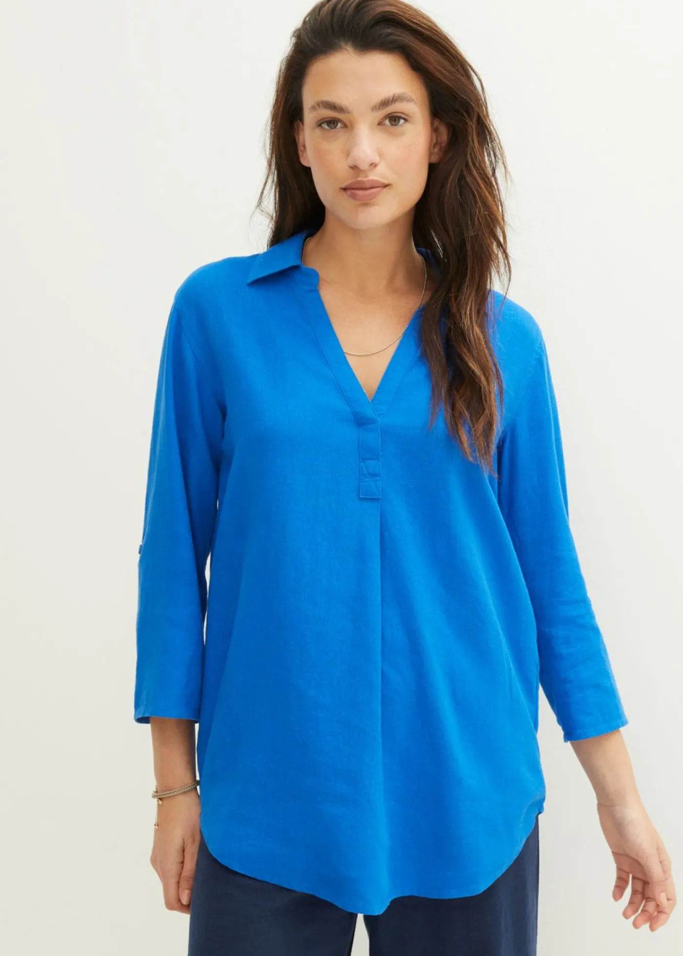 bonprix bonprix Blusa de mangas 3/4 con lino Azur Sale
