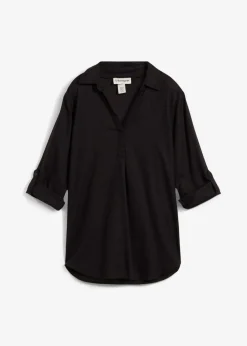 bonprix bonprix Blusa de mangas 3/4 con lino Negro Outlet