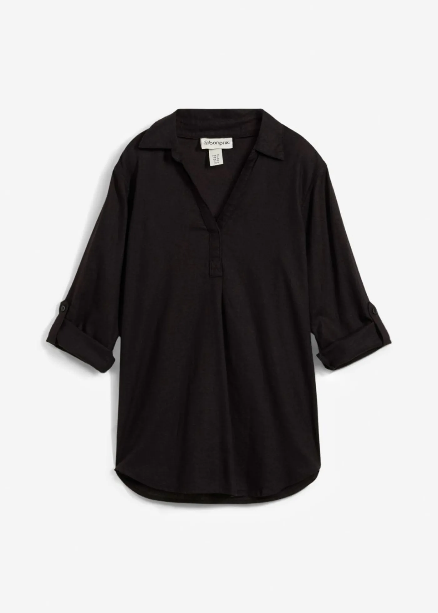 bonprix bonprix Blusa de mangas 3/4 con lino Negro Outlet