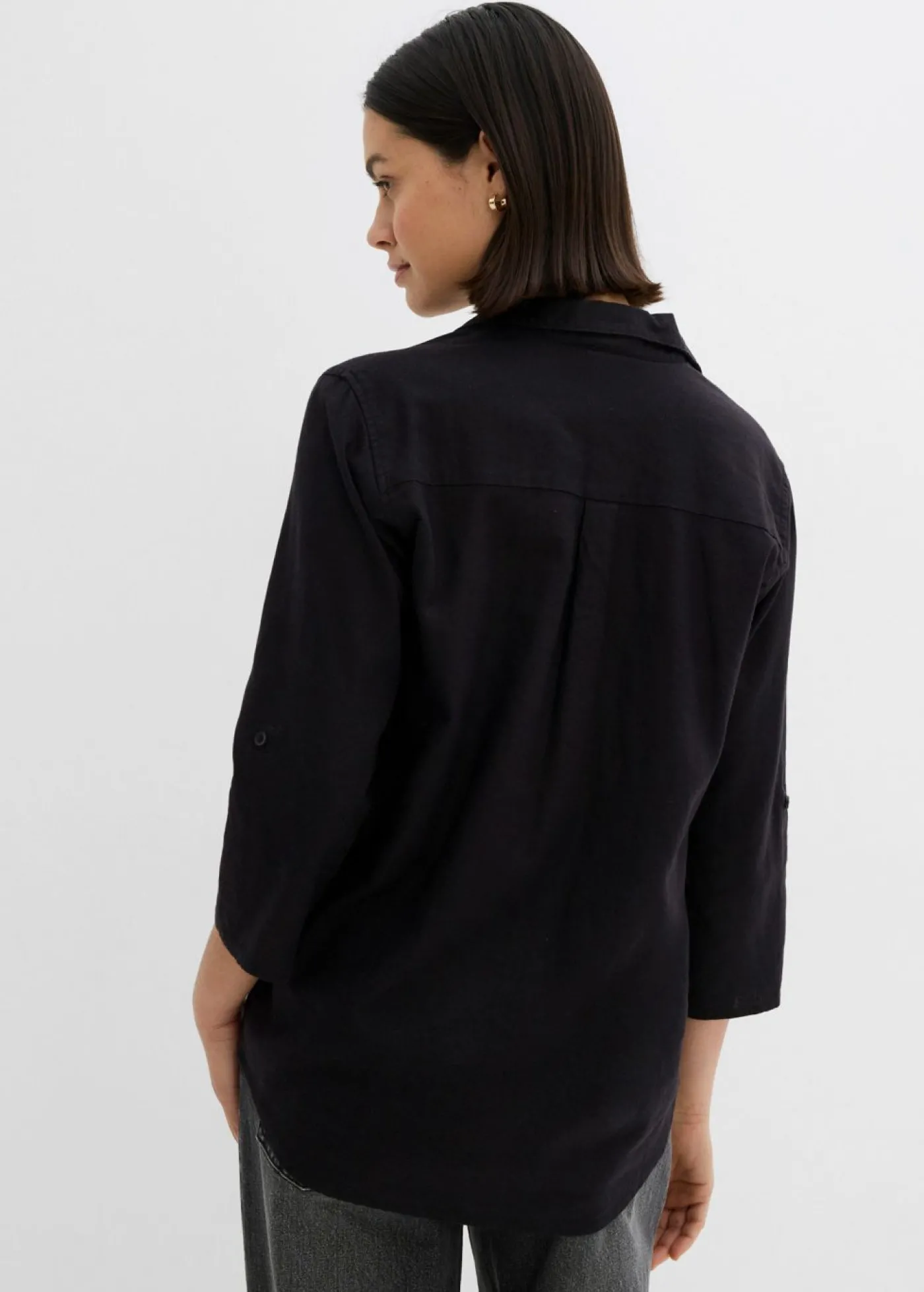bonprix bonprix Blusa de mangas 3/4 con lino Negro Outlet