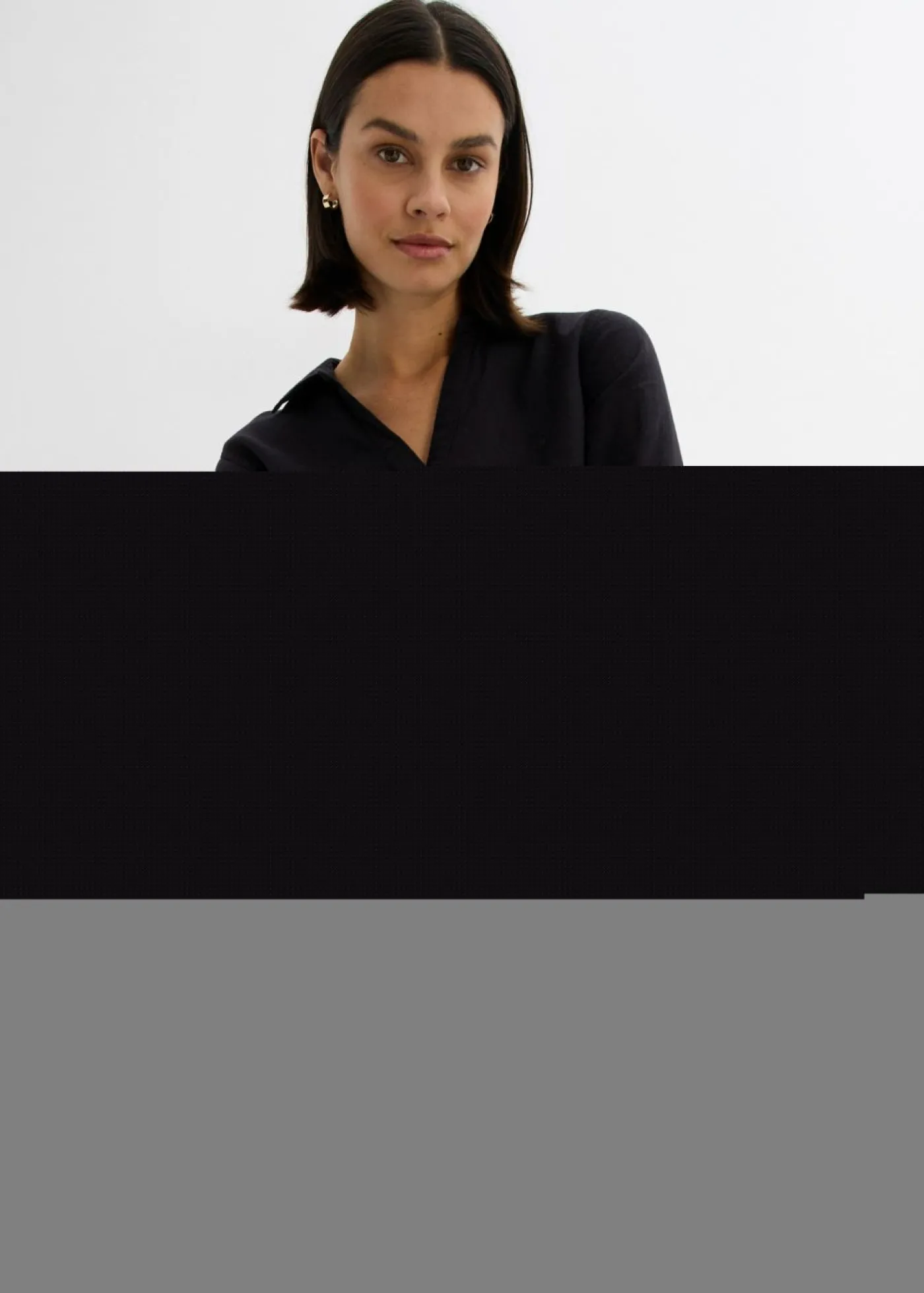 bonprix bonprix Blusa de mangas 3/4 con lino Negro Outlet