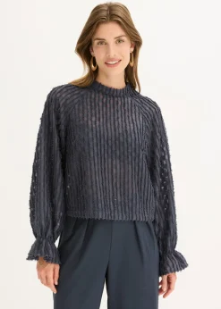 bonprix bonprix Blusa de material estructurado Azul oscuro Clearance