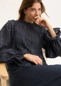 bonprix bonprix Blusa de material estructurado Azul oscuro Clearance