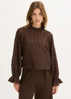 bonprix bonprix Blusa de material estructurado Marrón oscuro