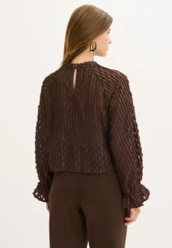 bonprix bonprix Blusa de material estructurado Marrón oscuro