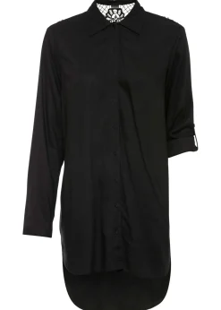 bonprix bonprix Blusa de mezcla de algodón y viscosa Negro Outlet