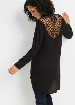 bonprix bonprix Blusa de mezcla de algodón y viscosa Negro Outlet