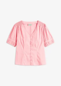 bonprix bonprix Blusa de mezcla de algodón rosa pálido Online
