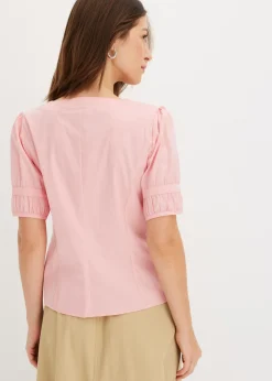 bonprix bonprix Blusa de mezcla de algodón rosa pálido Online