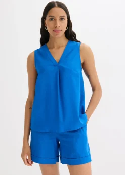bonprix bonprix Blusa de mezcla de lino vaporoso Azul ártico Sale