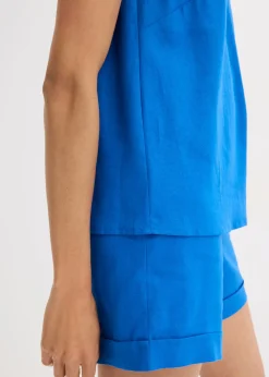 bonprix bonprix Blusa de mezcla de lino vaporoso Azul ártico Sale