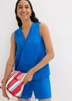bonprix bonprix Blusa de mezcla de lino vaporoso Azul ártico Sale