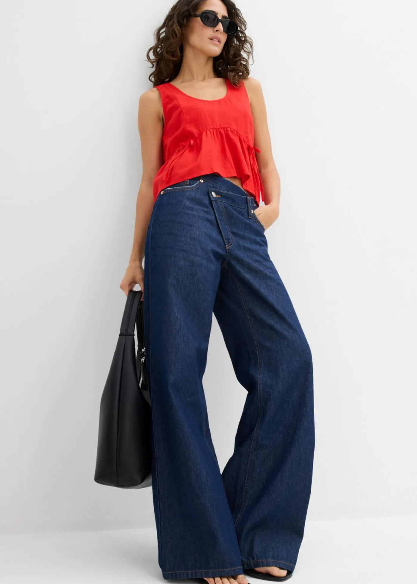 bonprix bonprix Blusa de mezcla de lino vaporoso fresa Clearance
