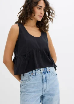 bonprix bonprix Blusa de mezcla de lino vaporoso Negro Discount