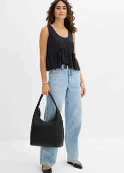 bonprix bonprix Blusa de mezcla de lino vaporoso Negro Discount
