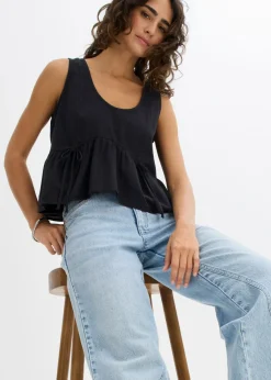 bonprix bonprix Blusa de mezcla de lino vaporoso Negro Discount
