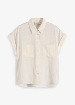bonprix bonprix Blusa de mezcla de lyocell fluido Blanco-crema New