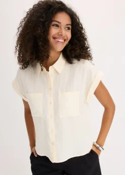 bonprix bonprix Blusa de mezcla de lyocell fluido Blanco-crema New