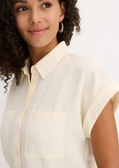 bonprix bonprix Blusa de mezcla de lyocell fluido Blanco-crema New