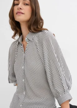 bonprix bonprix Blusa de mezcla de viscosa fluida blanco lana-negro con rayas Discount