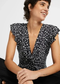 bonprix bonprix Blusa de mezcla de viscosa Negro-blanco de flores Discount