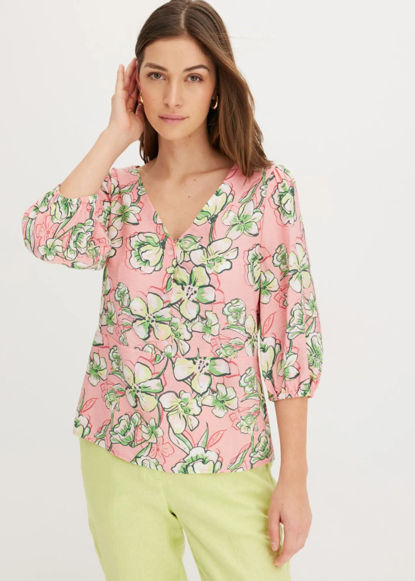 bonprix bonprix Blusa de mezcla de viscosa fluida Rosa suave de flores Best