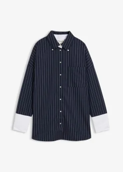 bonprix bonprix Blusa de mezcla de viscosa con raya diplomática azul marino-blanco rayas verticales