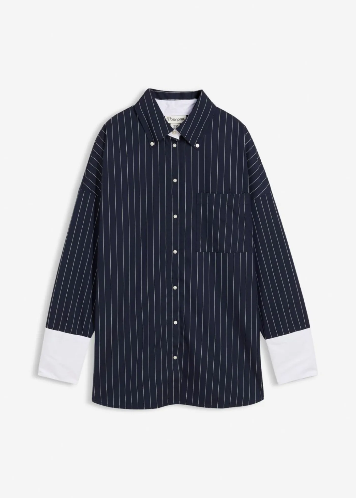 bonprix bonprix Blusa de mezcla de viscosa con raya diplomática azul marino-blanco rayas verticales
