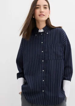 bonprix bonprix Blusa de mezcla de viscosa con raya diplomática azul marino-blanco rayas verticales