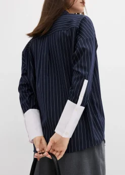 bonprix bonprix Blusa de mezcla de viscosa con raya diplomática azul marino-blanco rayas verticales