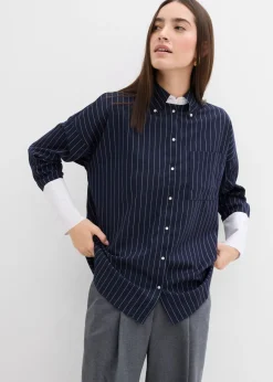 bonprix bonprix Blusa de mezcla de viscosa con raya diplomática azul marino-blanco rayas verticales