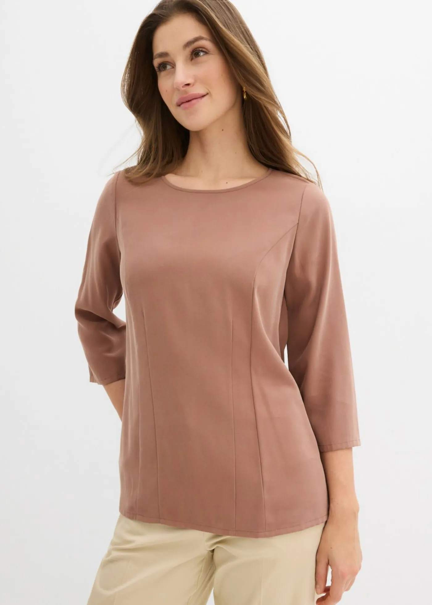bonprix bonprix Blusa de mezcla de viscosa fluida Marrón castaño Best