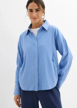 bonprix bonprix Blusa de mezcla de viscosa con bolsillos azul provenzal Sale