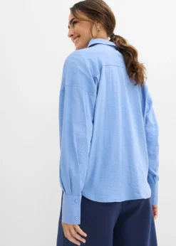 bonprix bonprix Blusa de mezcla de viscosa con bolsillos azul provenzal Sale