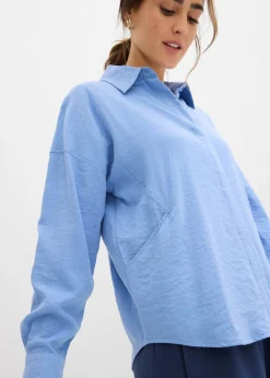 bonprix bonprix Blusa de mezcla de viscosa con bolsillos azul provenzal Sale
