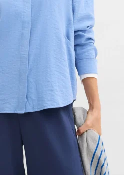 bonprix bonprix Blusa de mezcla de viscosa con bolsillos azul provenzal Sale