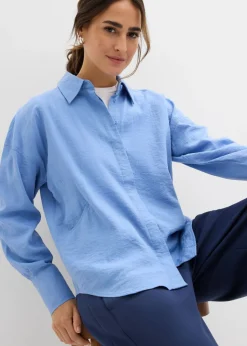 bonprix bonprix Blusa de mezcla de viscosa con bolsillos azul provenzal Sale